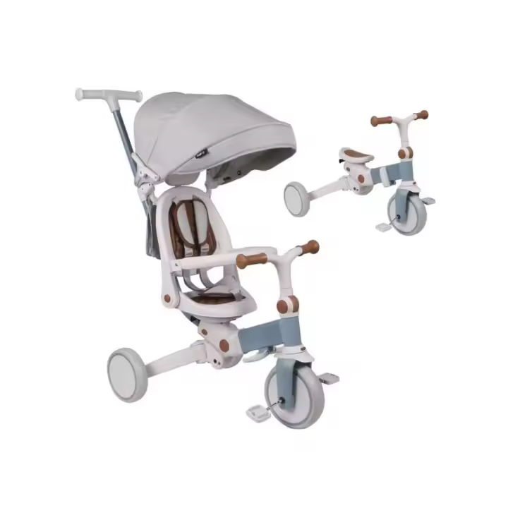 Triciclo evolutivo multifunción con capota, reposapiés y barra de seguridad, convertible en bicicleta sin pedales (Evol, Verde) – OLMITOS - 1