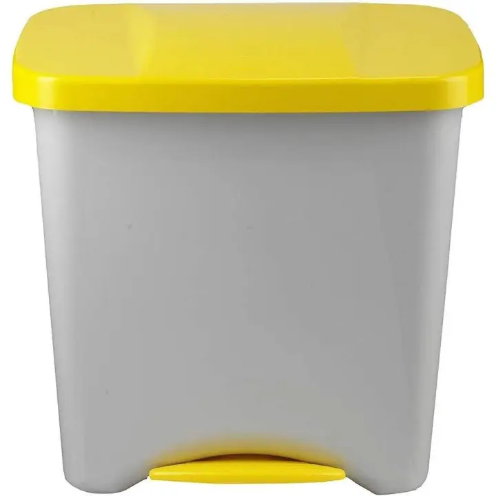 Cubo basura pedal ecológico Gris con tapa amarilla Denox 50 Lt - 1
