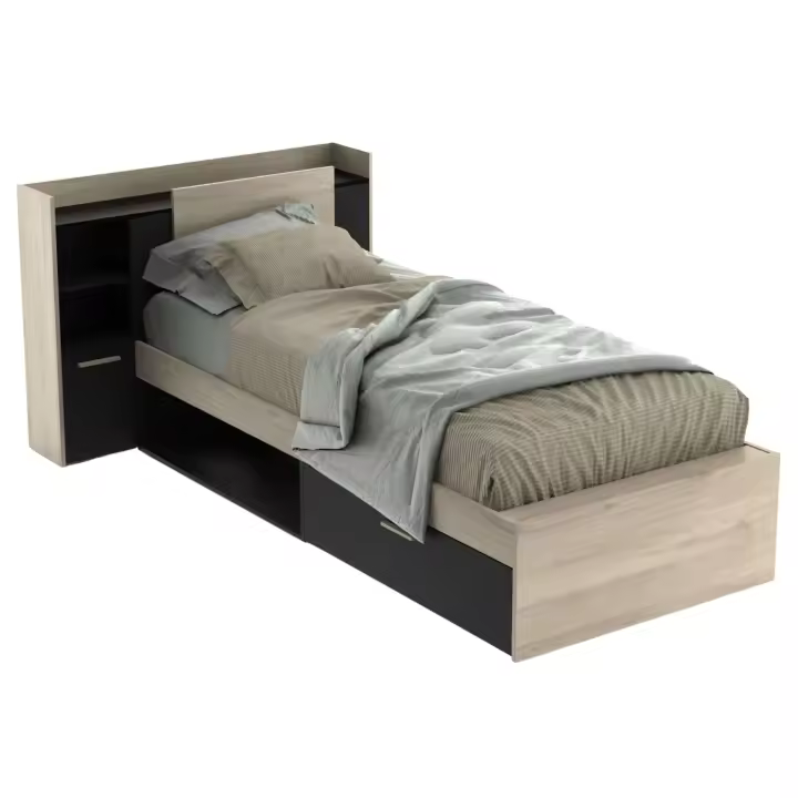 Cama Juvenil Life Con Cabecero Color Roble Kronberg Y Negro 90x190-200 cm - 1