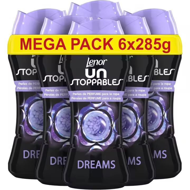 Pack De Lenor UNstoppables Perlas Suavizante de Perfume para la Ropa, 93 x 6 Lavados (6 x 285 g), Potenciador de Frescor para el Lavado, Fragancia Ariel, o Fragancia Dream - 1