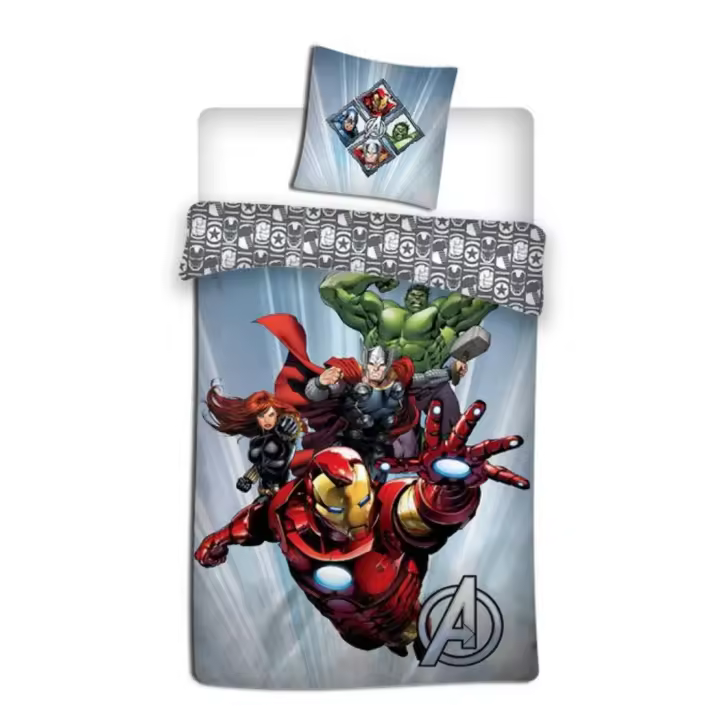 Funda Nórdica Reversible  Ironman y Vengadores para Cama de 90 o 105cm Microfibra, Medida 140x200 cm, más 1 Funda Cojín 63x63cm - 1