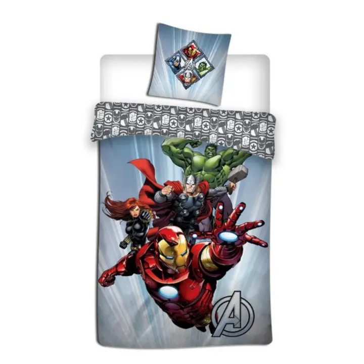 Funda Nórdica Reversible  Ironman y Vengadores para Cama de 90 o 105cm Microfibra, Medida 140x200 cm, más 1 Funda Cojín 63x63cm - 1
