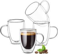 2 Pcs Tazas De Café Con Mano De Vidrio Doble Capa 12oz Resistentes Al Calor Para Espresso Cappuccino Latte Té Transparentes Ecológicas Para El Hogar - details 2