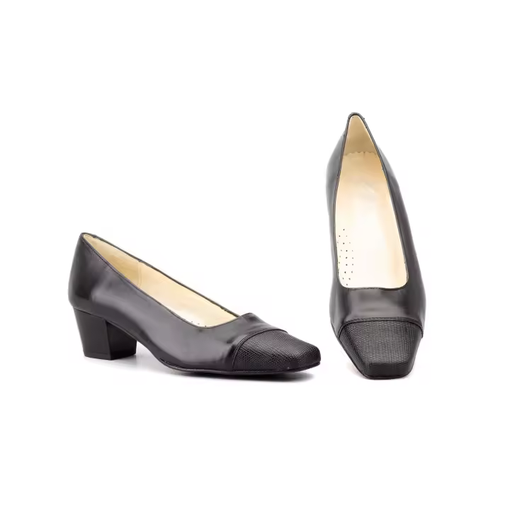5584 Cuero - Negro Y Beige Hecho en España Zapatos Mujer Piel Cuero-Negro y Beige Tacón Numeración: 35-42 Marca: JAM Color: Cuero-Negro y Beige salon de ancho especial en piel con tacon y muy confortables - 1