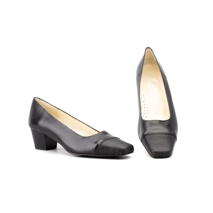 5584 Cuero - Negro Y Beige Hecho en España Zapatos Mujer Piel Cuero-Negro y Beige Tacón Numeración: 35-42 Marca: JAM Color: Cuero-Negro y Beige salon de ancho especial en piel con tacon y muy confortables - 1