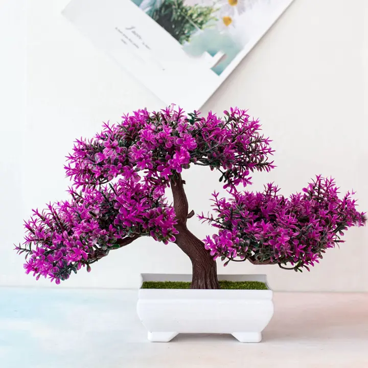 Plantas Artificiales Bonsái Pequeño Árbol En Maceta Flores Falsas Ornamentos Para Decoración De Hogar Sala De Estar Mesa Hotel Jardín - 1