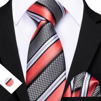 Set De Corbata Y Cufflinks Para Hombre Con Rosas Amarillas Y Rojas Teal Y Gris Rayadas Formal Para Bodas Y Comidas En Party - details 5
