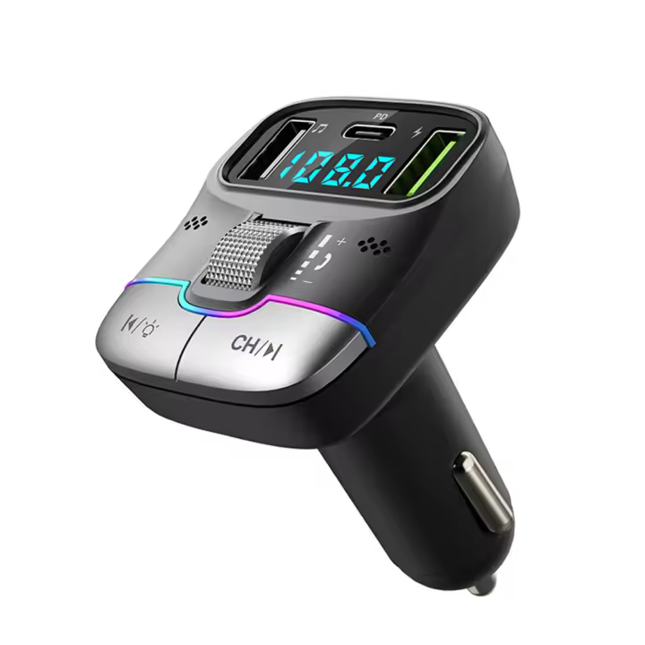 Transmisor FM para Coche with Bluetooth 5,3, adaptador inalámbrico, reproductor MP3, Llamada Manos libres, USB Dual, PD, Cargador de Rueda - 1