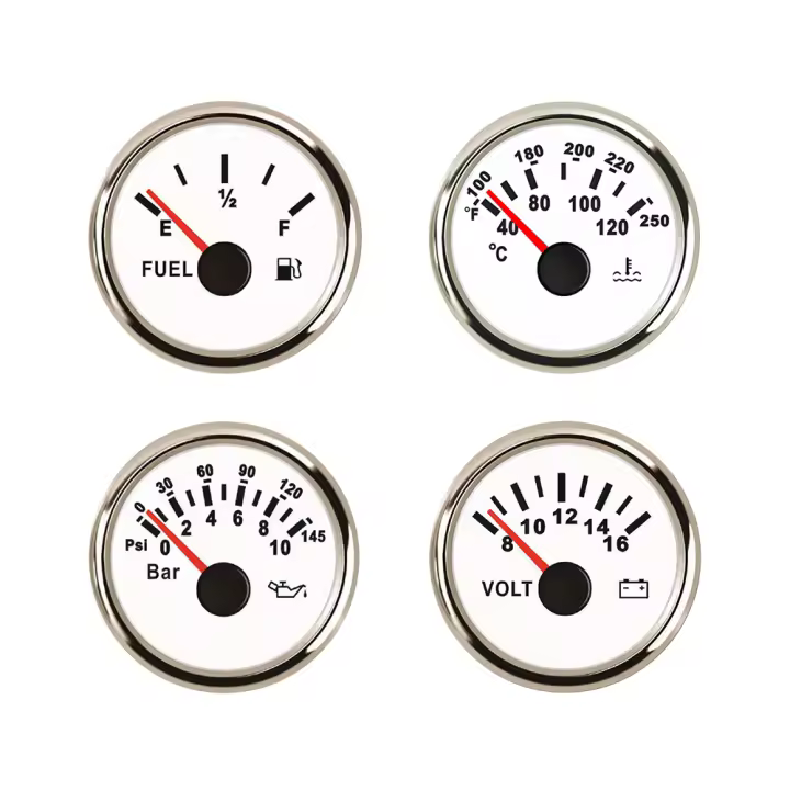 Juego Universal De 4 Medidores 52mm Temporizador De Agua Presión Del Aceite Nivel De Combustible Voltímetro Con Luz Trasera Roja Para Coche Barco Yate 12V - 1