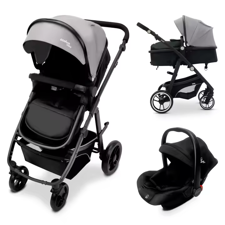 Asalvo Trío Convertible Two+ 2 | Carrito de Bebé Evolutivo 3 en 1, Capazo, Silla de Paseo y Auto, Desde Recién Nacido hasta 22 kg, Plegado Fácil - 1