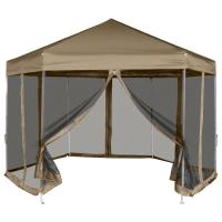 vidaXL Carpa desmontable hexagonal paredes 3,6x3,1m 220g/m² Color Taupé,  Azul oscuro,  Crema y mas - details 0