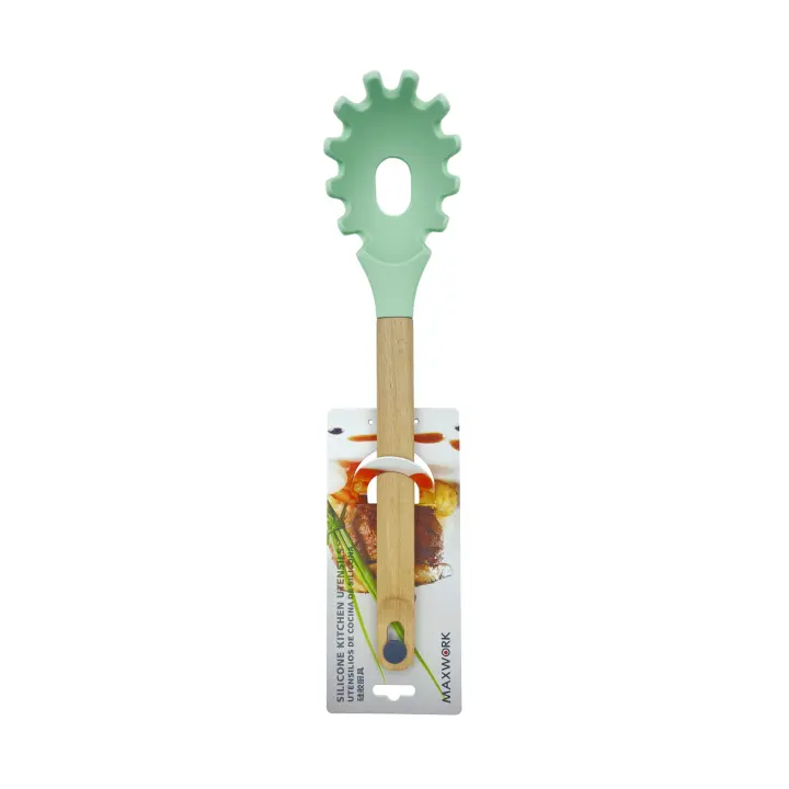 MAXWORK  de pasta de silicona, cuchara de espagueti con mango madera, resistente al calor - 1