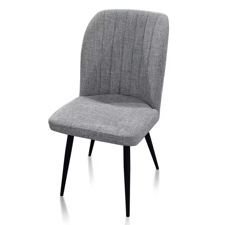 Silla tapizada en tela gris, patas metálicas negras - 1