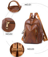Mochila De Cuero Para Mujer 2024 Lujo Casual Vintage Con Bolsillos Internos Y Externos Cierre De Cremallera Bolsa Escolar Para Niñas - details 2