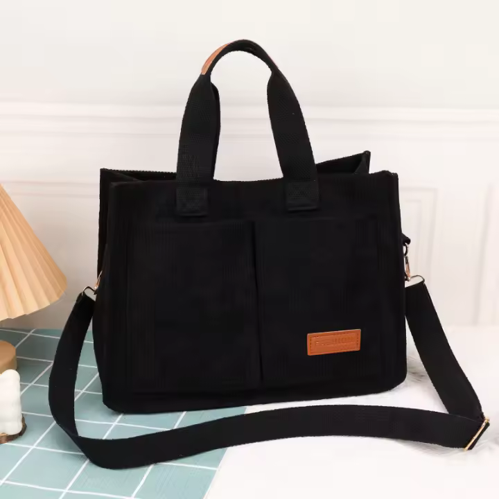 Bolso de mano informal de pana para Mujer, Bolso de hombre con decoración de Parche de Letras, Bolso Cruzado con múltiples bolsillos, a la moda - 1