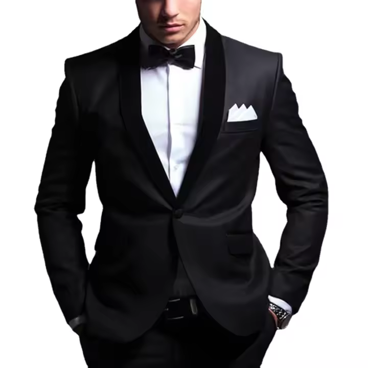 Traje De Novia Negro Para Hombre Slim Fit Con Chaleco Y Pantalones Un Botón Elegante De Veludo 2 Piezas Traje Formales - 1