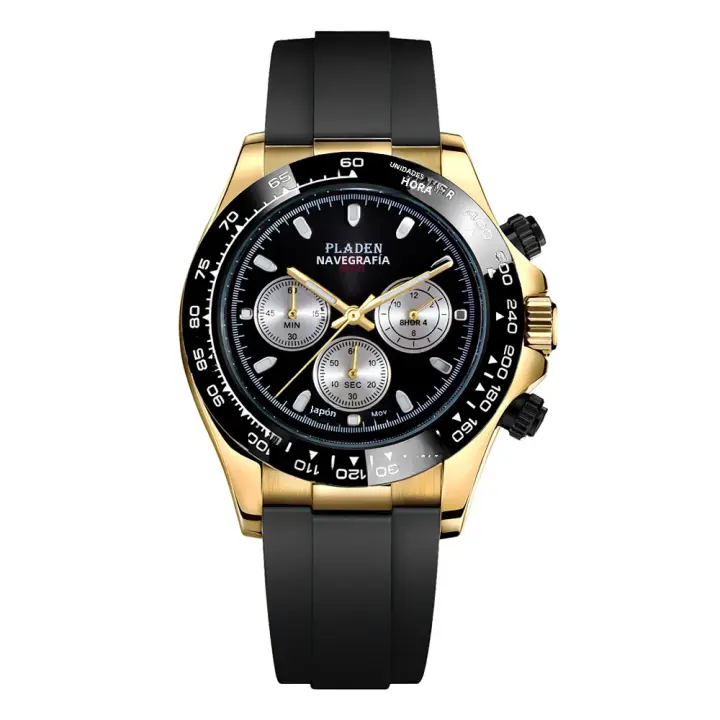 Reloj De Pulsera Masculino PLADEN Con Cronógrafo Resistente Al Agua Y Luminoso Correa De Goma Estilo Clásico De Negocios Para Caballeros - 1