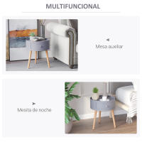 HOMCOM Mesita de Noche con 1 Cajón Mesa Auxiliar Redonda con Borde Elevado y 3 Patas de Madera para Dormitorio Sala de Estar Estilo de Moderno Ø38x45 cm Gris - details 4