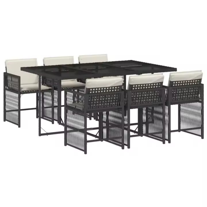 vidaXL Set de comedor de jardín 7 pzas y cojines ratán sintético negro - 1