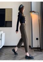 Pantalones De Trabajo Mujer Estilo Casual Cintura Alta Botones Talla Grande Color Caqui Largo Hasta El Tobillo Trasero Ancho - details 65
