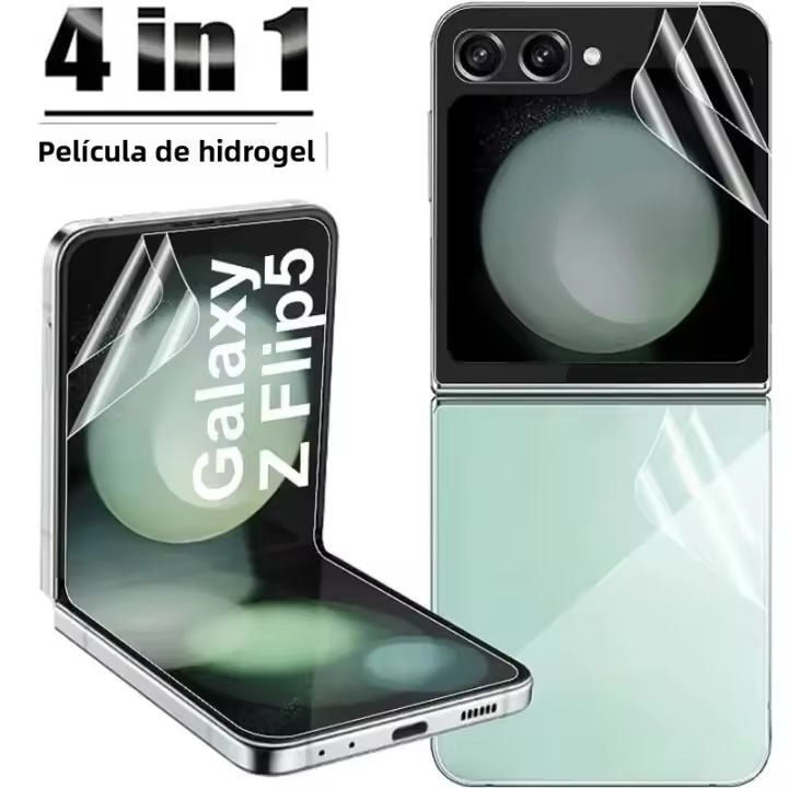 Protector De Pantalla Para Samsung Galaxy Z Flip 5 Y 4 4en1 Hydrogel Película Transparente Anti-Scratch Anti- Fingerprint Resistente Al Agua No Es Vidrio Para Cámara Lens - 1