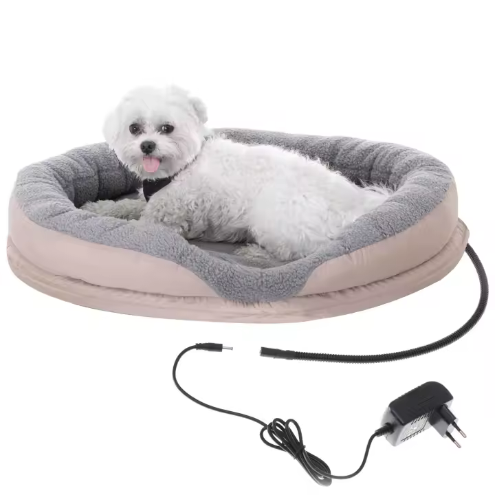 Camry CR7431 Cama Eléctrica Mascotas Perros Gatos , Calefactora Redonda 76x58cm, Lana Sintética Suave, 18 W, Marrón - 1
