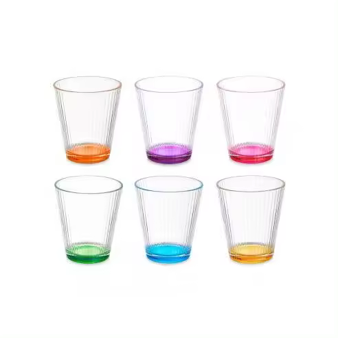 STARLEY-Vivalto Pack de 6 Vasos de Cristal con Base Coloreada, 285 ml, Aprox ø9,29x9,29cm, Ideal para Agua, Refrescos, Cerveza - 1