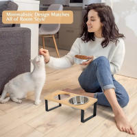 Tazas Para Gatos Elevadas Con Base De Madera 15° Tilted Anti Vómitos Doble Acero Inoxidable Alimentación Para Gatos Y Perros - details 3
