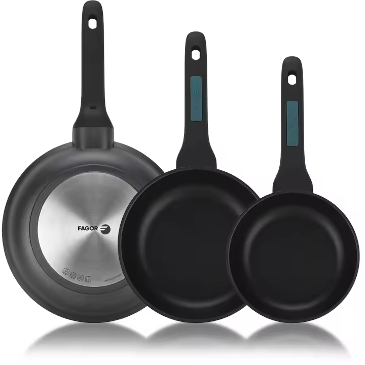 Fagor Future - Juego de Sartenes 20+24+28 cm, Aluminio Fundido, Antiadherente Bicapa, Mango Ergonómico de Baquelita, Todo Tipo de Cocinas, Inducción - 1