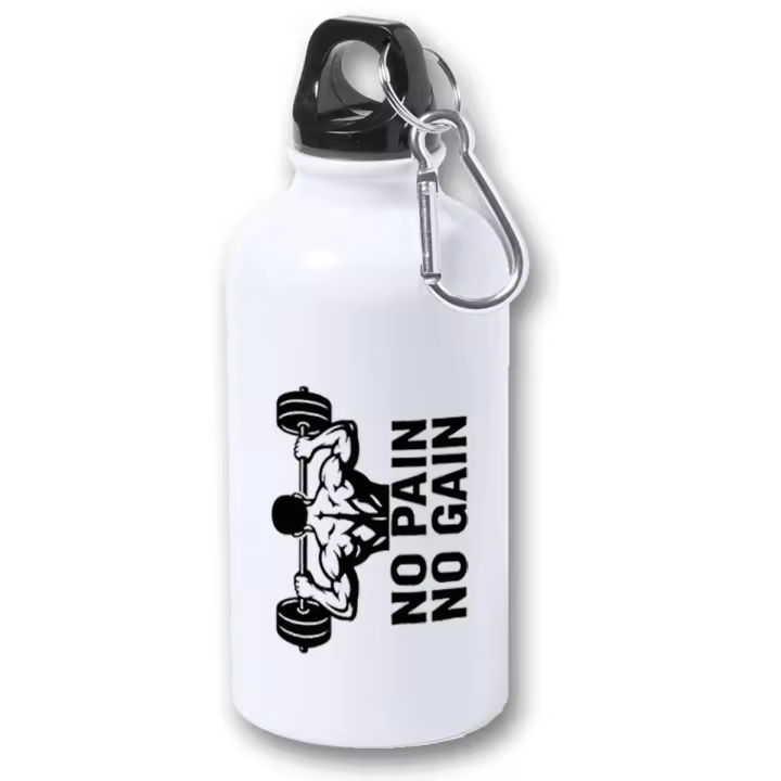 MERCHANDMANIA Bidón 400ml metálico no pain no gain sin dolor no hay musculos para viaje y deporte - 1