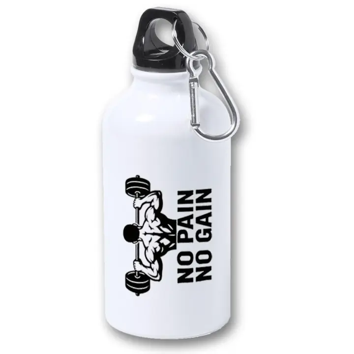 MERCHANDMANIA Bidón 400ml metálico no pain no gain sin dolor no hay musculos para viaje y deporte - 1