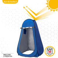 Ducha de camping y tienda cambiador con bolsas de basura y tendedero en su interior. Azul (120 CM * 120 CM * 190 CM), baño y vestidor al aire libre, ducha en casa, tienda de baño móvil, no requiere instalación, inodoro para acampar con dos ventanas - details 2