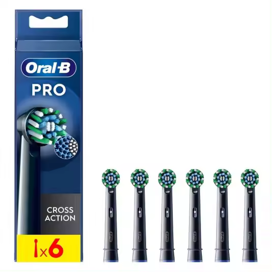Oral-B Pro CrossAction cabezales de recambio, pack de 6 y 9 unidades, Colores Blanco y Negro - 1