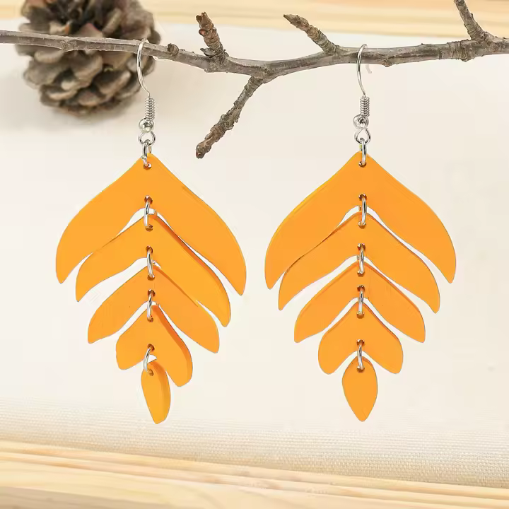 Juego De Pendientes Colgantes De Madera Con Láser Moda Etnia Hermoso Hoja Pluma Geometría Colorida Joyería Para Mujer - 1