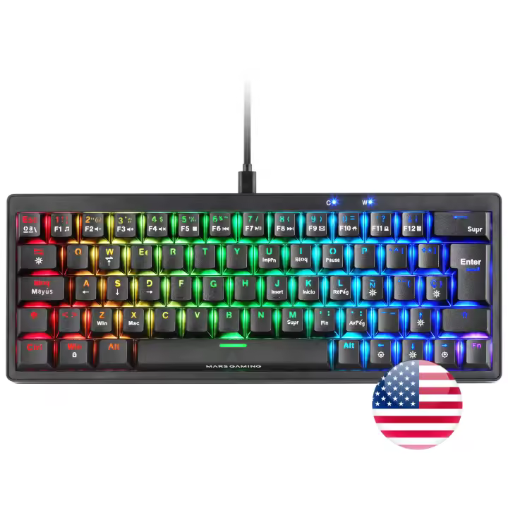 Mars Gaming MKMINIPRO, Teclado Mecánico Ultra-Compacto 60%, Switches Mecánicos Hot-Swappable, Iluminación RGB Chroma, Teclado Gaming Antighosting, Multiplataforma, Switch Silencioso, Idioma Español / Francés/ Italiano / Portugués / US, Negro