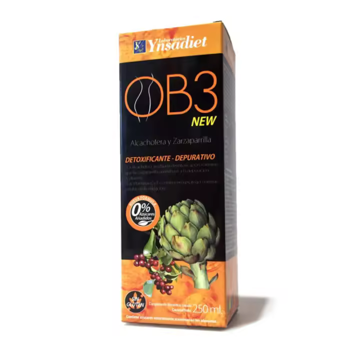 Ynsadiet OB3 Drenante Jarabe 250 ml - Alcachofa, Zarzaparrilla y Vitaminas C y E para la Desintoxicación y Protección Celular - 1