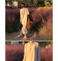 Vestido Largo De Mujer Otoño Invierno 2024 Nueva Vuelta Suéter Tejido Suéter Maxi De Cashmere Estilo Coreano Elegante - details 4