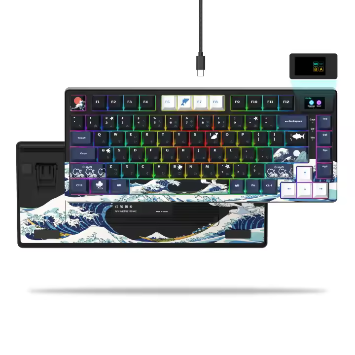 Teclado Mecánico De Juego Con Pantalla OLED Full Key Hot-Swappable Pudding RGB Backlit Para PC Laptop Conexión Wired - 1