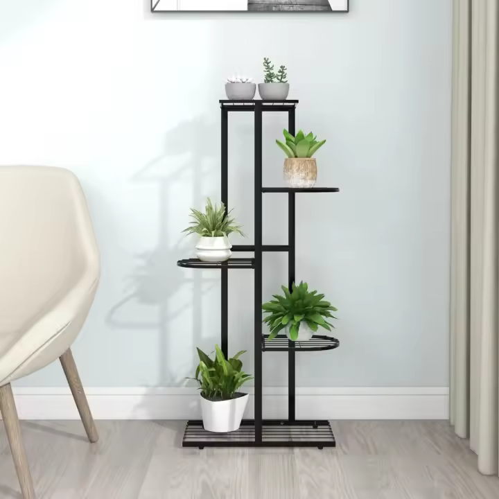 Soporte de flores de 5 estantes de metal negro 43x22x98 cm - 1