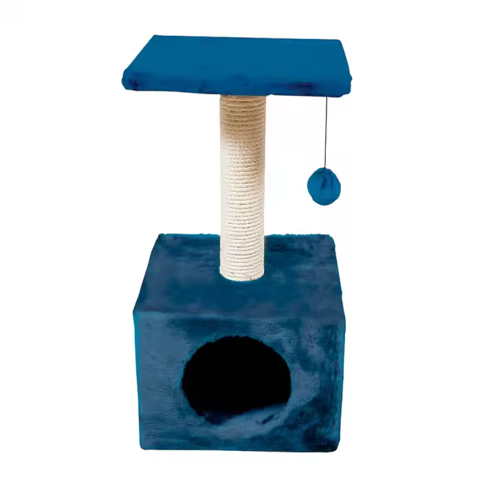 Nayeco Rascador Azul Para Gatos, 30x30x60cm, Espacio Confortable. Con Pelota para Motivar a Jugar el Gato - 1