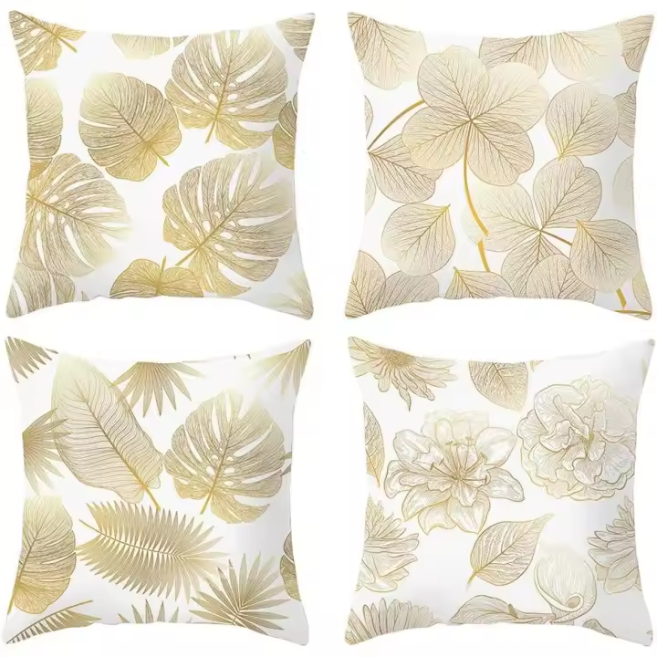 45x45cm, 4 Fundas Cojines Terciopelo Cojín Individual y Decorativo Hojas para Sofás Camas Dormitorio Coche - 1