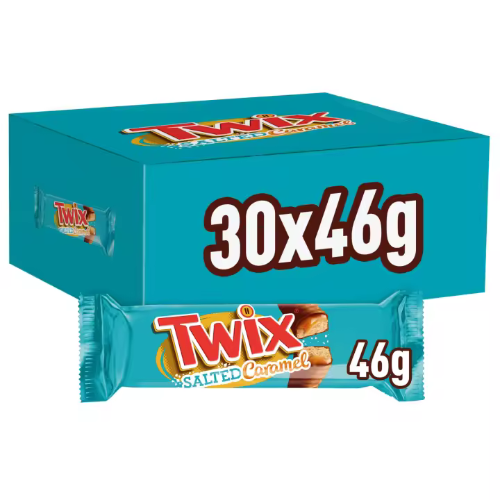 Twix Salted Caramel, Barritas de Chocolate con Leche, Galleta y Caramelo Salado, 30 Paquetes x 46g, Snack apto para Vegetarianos, Ideal para Compartir - 1
