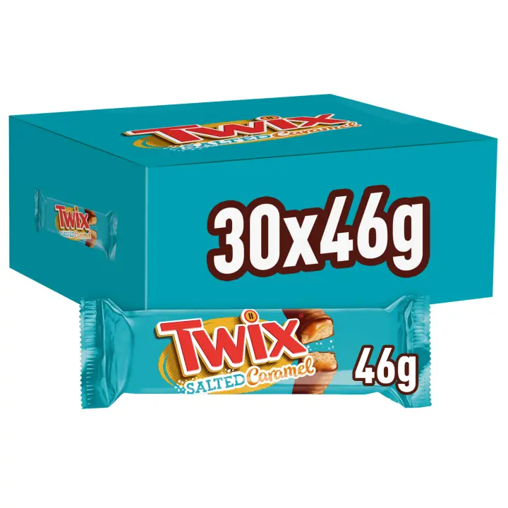Twix Salted Caramel, Barritas de Chocolate con Leche, Galleta y Caramelo Salado, 30 Paquetes x 46g, Snack apto para Vegetarianos, Ideal para Compartir - 1