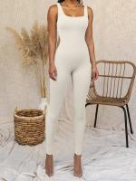 Traje De Yoga Para Mujer Sin Mangas Jumpsuit De Ejercicio Ribbed Con Cuello Cuadrado Monopiece De Fitness Y Gimnasio - details 5