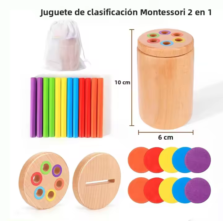 Juego De Aprendizaje Montessori De Madera Para Niños Juguete Sensorial De Edificación Temprano Para Edad De 3 a 6 Años Juego De Apariencia Colorida De Despiece - 1