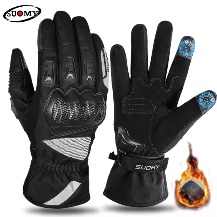 SOUMY-guantes de invierno para motocicleta, manoplas cálidas para esquí, nieve, impermeables, pantalla táctil, ciclismo, moto, dedos completos, algodón grueso - 1