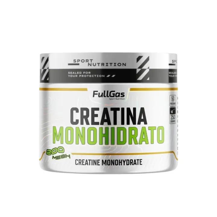 FULLGAS - Creatina Monohidrato 200 Mesh 250g - 100% Creatina monohidrato 200 Mesh micronizada. Polvo ultrafino para mayor solubilidad. Sin gluten, sin lactosa y sin contaminantes. 100% vegana. Sin sabor - 1