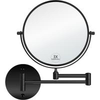 Espejo de aumento de pared con brazo giratorio de doble cara, espejo de tocador de maquillaje telescópico negro, espejo de mano con aumento de 8 pulgadas y base redonda - details 0