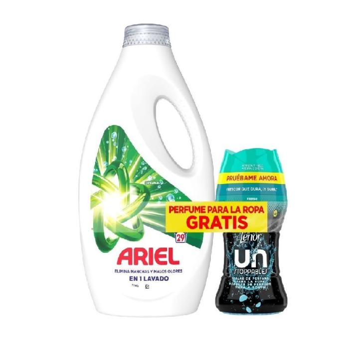 Detergente Original ariel + Lenor Perlas Unstoppables Fresh Gratis 150 gr