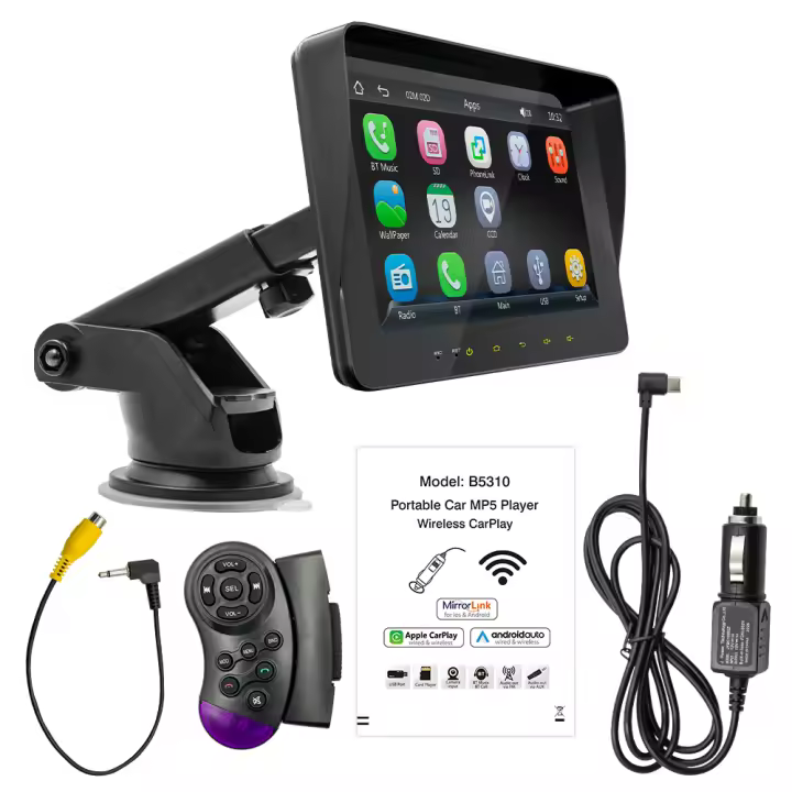 Reproductor MP5 De 7 Pulgadas Para Coche Con Llamada BT Hands-Free Radio FM Soporte Carplay Android Auto Enlace De Teléfono Y Ayuda Para Retroiluminado Dual USB - 1